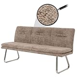 Mendler Sitzbank HWC-H70, Esszimmerbank Bank Polsterbank, Lehne Stoff/Textil Chenille Edelstahl gebürstet 180cm - braun