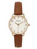 JSDDE Damen Armbanduhr mit Lederarmband Retro Damenuhr Analog Quarzuhr Arabische Ziffer Kleideruhr für Damen Frauen (Braun)