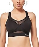 Yvette Sport BH Starker Halt Mesh Ringerrücken Große Brüste Ohne Bügel Gepolstert für Fitness Lauf Yoga,Schwarz,S