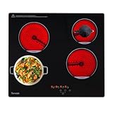 Topwish Glaskeramikkochfeld, herdplatte 4 kochfelder, keramikkochfeld 4 platten, kochfeld 4 platten mit Kindersicherung, Überhitzungsschutz, Restwärmeanzeige, 60cm, 6000W