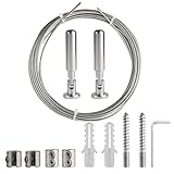 10m Wandhalterung SetEdelstahl Vorhangdraht,Spanndraht,Spannseil,Seilspanngarnitur Gardinenseilsystem Spannsystem für Wäscheleine Duschvorhänge Foto-Draht Balkon Gardinen Draußen Vorhangseil Outdoor