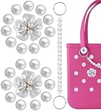 Toykee Perlen-Blumen-Anhänger mit abnehmbarer Kette für Damen und Mädchen – stilvoll, langlebig, dekorativ für Kroko-Taschen, einfach moderne Gummi-Strandtaschen, Acryl, Kein Edelstein
