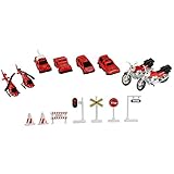 com-four® 15-teiliges Spielzeug-Autoset - Mini-Feuerwehr-Fahrzeuge zum Spielen und Sammeln - Spielzeug-Autos und Motorräder mit Zubehör (15-teilig - Feuerwehr)