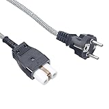 Leloco Euro-Umrechnung Keramik Heißgerätestecker mit Kabel 1 m, poliger Gerätestecker Schwarz mit Keramikeinsatz für Heizgeräte, Waffeleisen, Bügeleisen & andere alte Geräte