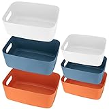 6 Stück Aufbewahrungskorb Boxen Kunststoff, Stapelbare Aufbewahrung Organizer Korb Boxen mit Griffen für Küchen Regal, Badezimmer, Kinderzimmer, Schrank, 3 Farben, klein und mittelgroß