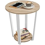 Yaheetech Beistelltisch rund, Couchtisch, Sofatisch mit Stahlgestell, robust, Kaffeetisch für Wohnzimmer, Schlafzimmer, Industrie-Design, Eiche, 50 x 50 x 56,5cm