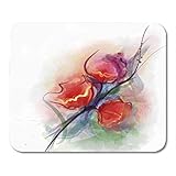 Mauspads Bunte Vase Abstrakte Blumenaquarelle Gemälde Rote Mohnblumen in Farbe auf Grunge Pink Artist Mouse Pad Für Notebooks, Desktop-Computer Mausmatten, Büromaterial