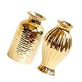 TOYANDONA 2 Stück Keramik Blumenvase Gold mit Reliefmuster Kleine Dekorative Tischvase für Trockenblumen Pampas Hydroponik Elegante Wohn Bürodekoration