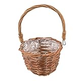 Ideen mit Herz Weiden-Korb | Holz-Korb mit Folie | Weidenholz | Präsentkorb | Geschenk-Verpackung | Deko | Ø 15 cm | 26 cm hoch | Braun