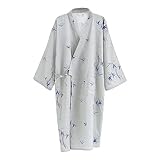 G-LIKE Japanischer Kimono Nachthemd Bademantel – Traditioneller Haori Yukata Stil 100% Baumwolle Frühling Sommer Hauskleid Saunamantel Leicht Dünn Nachtwäsche für Damen Herren (Grau-Herren, M)