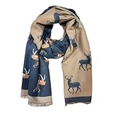 Jeamis Kuschelig Wendeschal Hirsch Weihnachtsschal Strickschal Weicher Warmer Winter Schal Baumwolle Tuch Stola Übergangsschals Ray Weihnachten (Blau)