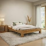 skølm Floki Massivholzbett 140x200 cm aus Eiche - hochwertiges Bettgestell - Bettrahmen ohne Bettkopf - Holzbett in Natur geölt - Bett 140x200 cm geeignet als Doppelbett - Futonbett