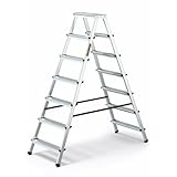 DRABEST Trittleiter Alu Klapptritt 2 x 7 Stufig Leiter Beidseitig Mehrzweckleiter Haushaltsleiter bis 125 kg Belastbar