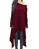 ZANZEA Damen Unregelmäßige Strick Oversize Langarm Pullikleid Longshirt Top Minikleid Rot XL