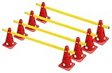 RHINOS sports Steckhürdenset 4er | 8 rote Kegel: 22,5cm | 4 gelbe Stangen: 1m