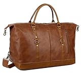 BAOSHA Groß Herren Leder Reisetasche Handgepäck Männer Tragetasche Travel Duffel Carry On Bag Weekender Tasche für Reise am Wochenend HB-14 (Braun)