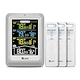 U UNNI Funk Wetterstation mit 3 Außensensoren, 4.5 Zoll Display Temperatur Feuchte Monitor mit 100M/ 330FT Reichweite Sensor und 3 Verstellbare Hintergrundbeleuchtung (Mehrfarbig)