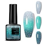 Farbwechsel UV Gel Nagellack - 7.5ml Temperaturänderung mit Glitzer Effekt, Grüner shiny Temperatur Farbwechsel Nagellack Soak Off UV LED Nail Art Gel Lack für DIY Nail Art Maniküre zu Hause (White)
