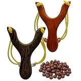 Luoyer® Steinschleuder Holz Zwille 2er Set Slingshot Holzschleudern mit starkem Doppelschlauch-Gummiband Schleuder Set inkl. Schleudermunition Tonkugeln Sportschleuder Natur Katapult für Outdoor