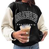 Tomwell Damen Sweatshirt Buchstaben Druck Langarm Rundhals Pullover Warm Pulli Oversized Casual Bequem Teenager Mädchen Hoodie Sportbekleidung Lang Tops W Schwarz S