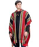 INTI ALPACA Streifen Cape Mantel für Herren aus Alpaka Wolle- Alpaka Poncho - Poncho Loden Umhang für den Winter - Alpaka Kapuzenponcho - Handgemacht Poncho- Rot - Einheitsgröße - Helsinki