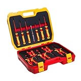 HÖGERT TECHNIK 12er-Set Elektriker Werkzeug Set isolierter 1000V Hand Screwdriver, Schlitz und Kreuz Schraubendreher, Zangen, Spannungsprüfe, Kunststoffkoffer Werkzeugsatz