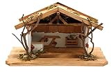 ELLUG Holz Krippenstall, Weihnachtskrippe 38 * 18 * 21cm Holzstall Krippe (OHNE Krippenfiguren)