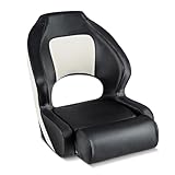 HOMASIS Bootssitz gepolstert, Bootstuhl mit klappbare Stützung, Steuerstuhl mit hohlkehler Rückenlehne & gebogenen Armlehnen, Kapitänsstuhl aus PVC & für für Boot Jacht, 150 kg belastbar