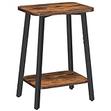 MAHANCRIS Beistelltisch, Schmaler Couchtisch, Kleiner Tisch, Nachttisch mit Ablagen, Sofatisch, Metallgestell, für kleine Räume, Wohnzimmer, Schlafzimmer, Rustikalbraun und Schwarz AETHR4701