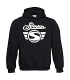 Textilhandel Hering Kapuzenpullover - Simson Logo + Schrift (Schwarz, L)