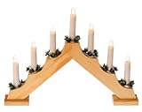 Idena 8582088 - LED Adventsleuchter mit 7 LED Kerzenlichtern in Warmweiß, Schwibbogen aus naturfarbenem Holz, mit Ersatzlampe und Schalter, Deko für Innen, als Winter-, Advents- und Weihnachtsdeko