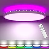 RGB LED Deckenleuchte, 24W 3200LM Deckenlampe Dimmbar mit Fernbedienung, 3000K-6000K, Farbwechsel Flach Schlafzimmer Lampe Rund, IP54 Wasserfest für Kinderzimmer Badezimmer Küche Wohnzimmer Flur