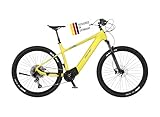 FISCHER E-Mountainbike MONTIS 8.0i, Elektrofahrrad für Damen und Herren, RH 49 cm, Mittelmotor 90 Nm, 36 V Akku, Gelb