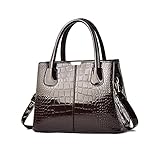 NICOLE & DORIS Handtaschen Damen Mode Krokoprägung Henkeltasche Lackleder Handtasche Shopper Umhängetaschen Damentasche mit Reißverschluss Braun