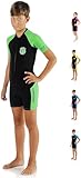 Cressi Little Shark Jr Shorty 2mm - Kurzarm Neoprenanzug für Kinder,Schwarz/Lime, 9/10 Jahre