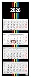 GEIGER-OFFICE 4-Monatskalender Wandkalender 2026 Black+Stripes 4-33 x 90 cm, Großformat mit 4 einzelnen, perforierten Kalenderblocks, Rückwand faltbar/Büro -Kalender - Made in Germany