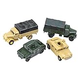 Harilla 4 Stück 1/72 Militär LKW Modellspielzeug, 4D USA Deutschland Militär LKW, Plastik Auto Spielzeug Sammlerstücke Bausatz für Sammler, Modellbauer, Militärliebhaber