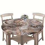 Chickwin Runde Tischdecke Wasserdicht Modern Marmor Muster 3D Gedruckte Tischschoner Elastische Kante, Tischtuch aus Polyester für Küche, Esszimmer, Garten oder Camping (Grau,90cm)