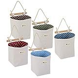 LOCALIS Hängeaufbewahrung - 5er Set - Stoff, mit Innenfutter - Hängeorganizer, Hängetasche, Wandtasche - Organizer hängend für Diele, Bad, Kinderzimmer, Home Office - Größe M 12x12x17 cm