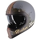 Broken Head Retro MX Helm Rusty Rebel Mit Sonnenblende - Vintage Look - Perfekt für Scrambler, Chopper, Bobber, Retrobike (M (57-58 cm))