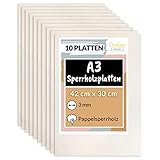 Creative Deco 10 x A3 Sperrholzplatte 3mm Pappelsperrholz | 420 x 300 (+/- 0,5) mm | Dünne Holz-Zuschnitte | Perfektes Blatt für Laubsäge, Brandmalerei, Laserschnitt, CNC Router, Durchbrochenes