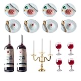 Kotkiddy 39 Stück Miniatur puppenhaus Geschirr, Miniatur Lebensmittel Spielzeug,Miniatur Steak Set,Miniatur rotweinglas,Miniatur-kerzenhalter,Miniatur-Kuchenset