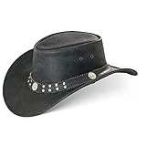 Black Forest Fox Buffalo Bill Herren Damen Western Cowboy Leder Hut Vintage Black Größe XL