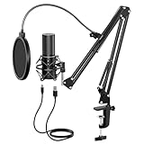 USB Gaming Mikrofon PC, TONOR Podcast Kondensator Microphone Kit Nierencharakteristik mit Arm Ständer Popschutz, Brodcasting Mic Studio Mikro, Mikrophon für Streaming Aufnahme YouTube Twitch PS4/5, Q9