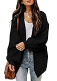 Jhsnjnr Damen Strickjacke mit Taschen Übergroße Herbstmode Laternenärmel Cardigan Grobstrick Offene Gestrickt Mantel