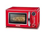 SEVERIN 2-in-1 Retro Mikrowelle mit Grillfunktion, Grillofen mit 5 Leistungsstufen und 8 Automatikprogrammen, hochwertige Mikrowelle mit Grill, ca. 700 W, rot / chrom, MW 7893