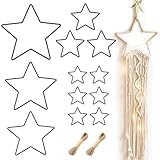 12 Stück Metallstern 30/25/20/10/5cm, Schwarze Weihnachtsdeko Metallsterne zum Hängen mit 20M Juteschnur für Traumfänger Wanddeko Weihnachtsdeko