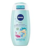 NIVEA KIDS 3in1 Duschgel, Shampoo & Spülung (250 ml), Pflege und Reinigung für Kids mit magischem Apfelduft, extra milde & seifenfreie Haar- und Hautpflege für Kinder