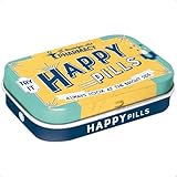 Nostalgic-Art Retro Pillendose, 4 x 6 x 1,6 cm, Happy Pills – Geschenk-Idee für Nostalgie-Fans, mit Pfefferminz-Dragees, Vintage Design