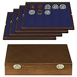 LINDNER Das Original Echtholz Münzkassette mit 4 blauen Tableaus für 80 Münzen/Münzkapseln bis Ø 47 mm